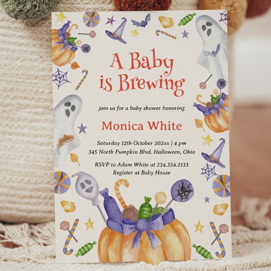 キャンディカボンプキン幽霊ハロウィーンベビー醸造シャワー 招待状