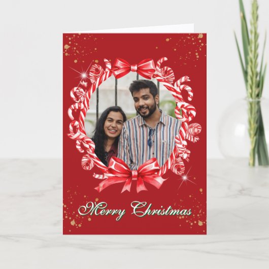 キャンディカラフルケインリース折り畳みホリデーカード シーズンカード (正面)