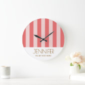 キャンディカラフルフピンク色のモダンストライプ ラージ壁時計 (ホーム)