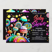 キャンディカラフルランドかわいい赤ちゃんシャワー 招待状 (正面/裏面)