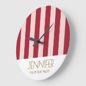 キャンディカラフルレトロレッドカラーモダンストライプ ラージ壁時計 (傾斜)