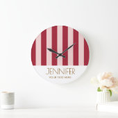 キャンディカラフルレトロレッドカラーモダンストライプ ラージ壁時計 (ホーム)