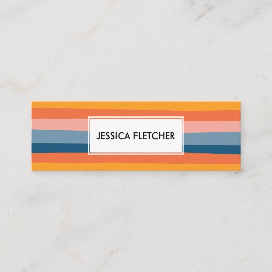 キャンディカラフルーストライプミニマリストシックQRコード スキニー名刺 (正面)