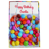 キャンディカラフル子供の誕生日 ミディアムペーパーバッグ (正面)