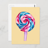 キャンディカラフル棒つきキャンデーウォーターカラーアート ポストカード (正面/裏面)