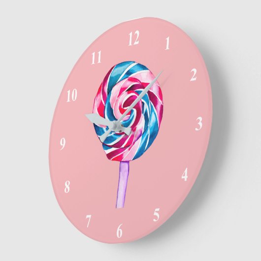 キャンディカラフル棒つきキャンデーウォーターカラーアート ラージ壁時計 (傾斜)