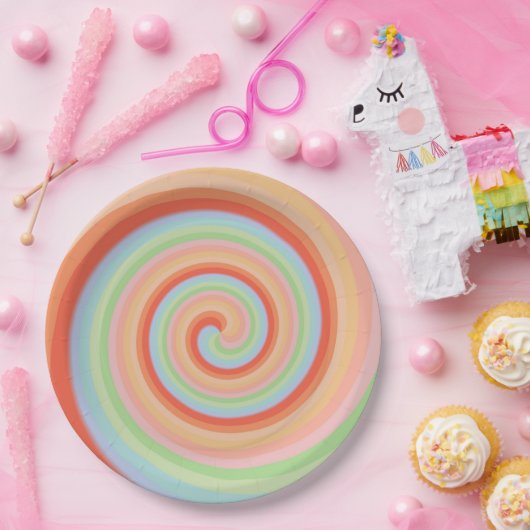キャンディカラフル棒つきキャンデーレインボーパーティープレート ペーパープレート (パーティー)