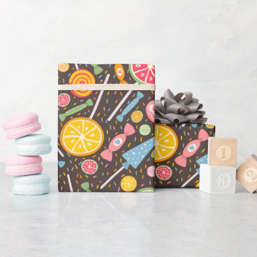 キャンディカラフル爆発棒つきキャンデーブルーオレンジレッド ラッピングペーパー (ベビーシャワー)