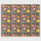 キャンディカラフル爆発棒つきキャンデーブルーオレンジレッド ラッピングペーパー (フラット)