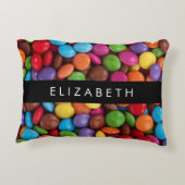 キャンディカラフル、キャンディボタン、スイーツ、お名前 アクセントクッション (裏面)