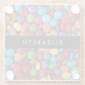 キャンディカラフル、キャンディボタン、スイーツ、お名前 ガラスコースター (裏面)