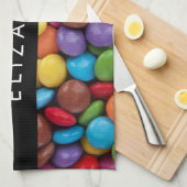 キャンディカラフル、キャンディボタン、スイーツ、お名前 キッチンタオル (四つ折り)