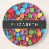 キャンディカラフル、キャンディボタン、スイーツ、お名前 コースター (正面)