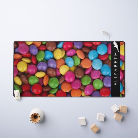 キャンディカラフル、キャンディボタン、スイーツ、お名前 デスクマット (キッズテーブル)