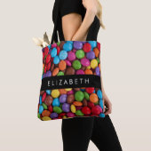 キャンディカラフル、キャンディボタン、スイーツ、お名前 トートバッグ (クローズアップ)