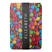 キャンディカラフル、キャンディボタン、スイーツ、お名前 バスマット (正面縦)