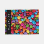 キャンディカラフル、キャンディボタン、スイーツ、お名前 フリースブランケット (正面(横))