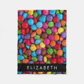 キャンディカラフル、キャンディボタン、スイーツ、お名前 フリースブランケット (正面)