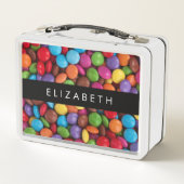 キャンディカラフル、キャンディボタン、スイーツ、お名前 メタルランチボックス (裏面)
