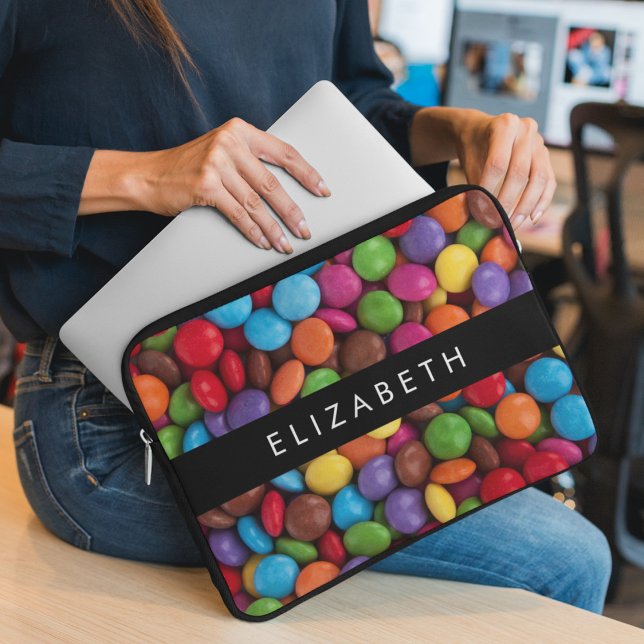 キャンディカラフル、キャンディボタン、スイーツ、お名前 ラップトップスリーブ (クリエイターアップロード済み)