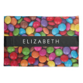 キャンディカラフル、キャンディボタン、スイーツ、お名前 枕カバー (裏面)