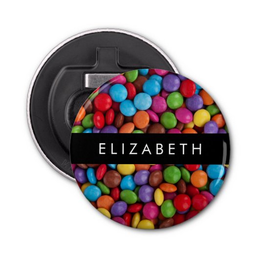 キャンディカラフル、キャンディボタン、スイーツ、お名前 栓抜き (正面)
