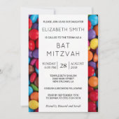 キャンディカラフル、キャンディボタン、スイーツ、バルミツワー 招待状 (正面)