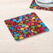 キャンディカラフル、キャンディボタン、スイーツ、食べ物 スクエアペーパーコースター (アングル)