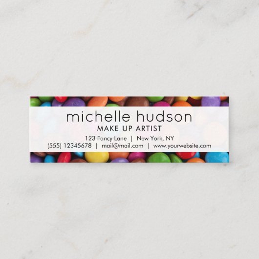 キャンディカラフル、キャンディボタン、デザート、キャンディショップ スキニー名刺 (正面)