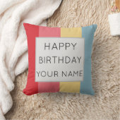 キャンディカラーストライプのハッピーバースデー クッション (ブランケット)