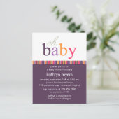 キャンディカラーズパープル・ベビーシャワー招待状 インビテーションポストカード (スタンド正面)