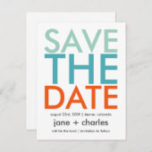 キャンディカラーターコイズ&オレンジ日付を保存 案内ポストカード (正面/裏面)