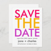 キャンディカラーピンク、オレンジ、紫の日付を保存 案内ポストカード (正面/裏面)