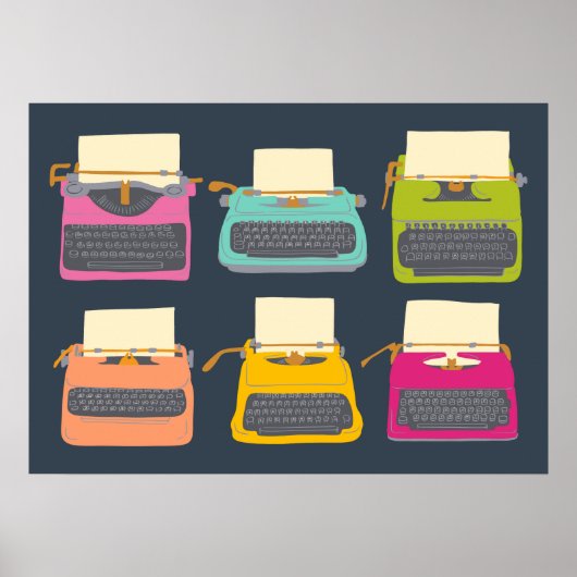 キャンディカラーヴィンテージタイプライターイラストレーション ポスター (正面)