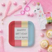 キャンディカラー縦ストライプ ペーパープレート (パーティー)