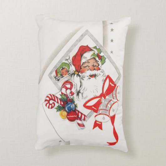 キャンディカンとサンタクロースのヴィンテージクリスマス アクセントクッション (裏面(縦))