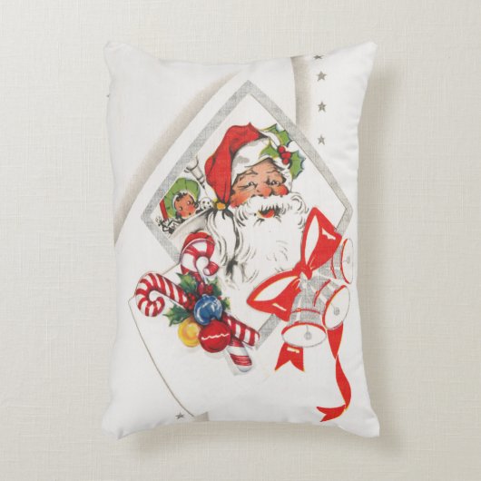 キャンディカンとサンタクロースのヴィンテージクリスマス アクセントクッション (正面(垂直))
