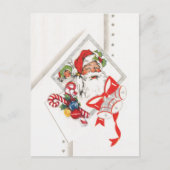 キャンディカンとサンタクロースのヴィンテージクリスマス シーズンポストカード (正面)