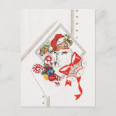 キャンディカンとサンタクロースのヴィンテージクリスマス シーズンポストカード (正面)