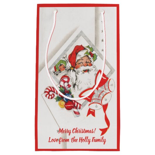 キャンディカンとサンタクロースのヴィンテージクリスマス スモールペーパーバッグ (正面)