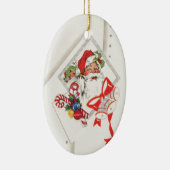 キャンディカンとサンタクロースのヴィンテージクリスマス セラミックオーナメント (右)