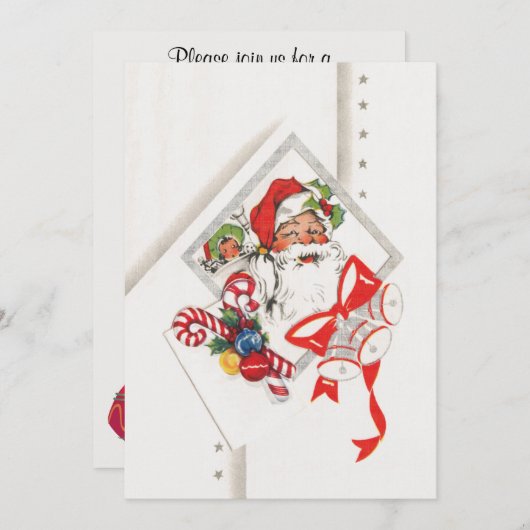 キャンディカンとサンタクロースのヴィンテージクリスマス 招待状 (正面/裏面)