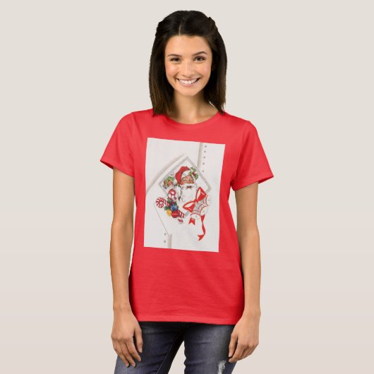 キャンディカンとサンタクロースのヴィンテージクリスマス Tシャツ (正面フル)