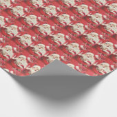 キャンディカンを抱えたクリスマスの笑顔のサンタクロース ラッピングペーパー (角)