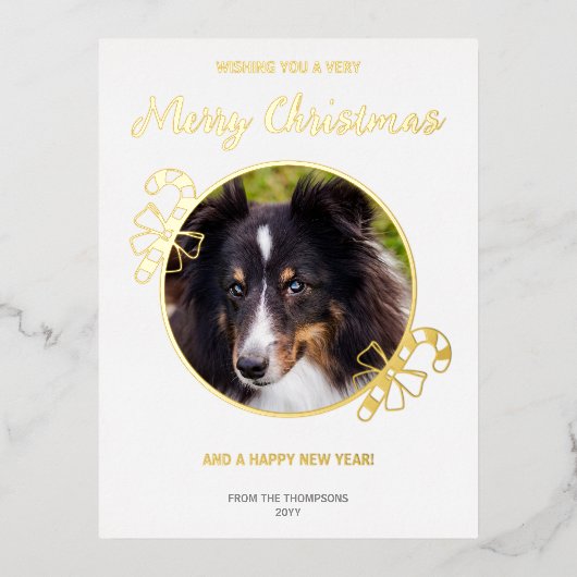 キャンディカン付きカスタム写真テンプレート及び文字 箔シーズンポストカード (正面)