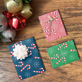 キャンディキャンと雪片パターンクリスマス ラッピングペーパーシート