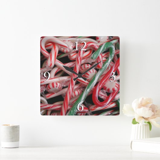 キャンディキャンズとペパーミントクリスマスホリデー スクエア壁時計 (ホーム)