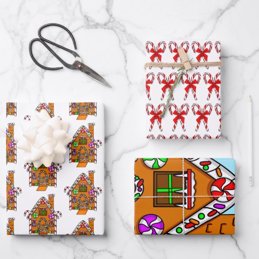 キャンディキャンセージジンジャーブレッドハウスクリスマス ラッピングペーパーシート (正面)