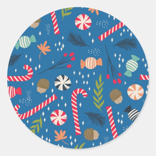 キャンディキャンディと包まれたクリスマスキャンディ ラウンドシール (正面)