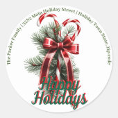 キャンディキャンヌウィズレッドボウクリスマス差出人住所 ラウンドシール (正面)